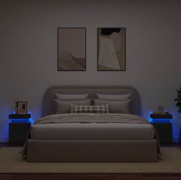 Nachtkastjes met LED-verlichting, 2 stuks, zwart/wit/betongrijs, 35 x 39 x 55 cm - Afbeelding 5