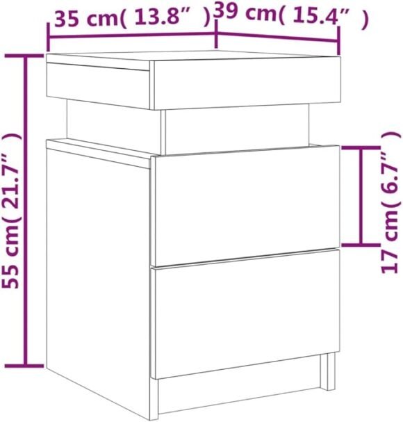 Nachtkastjes met LED-verlichting, 2 stuks, zwart/wit/betongrijs, 35 x 39 x 55 cm - Afbeelding 4