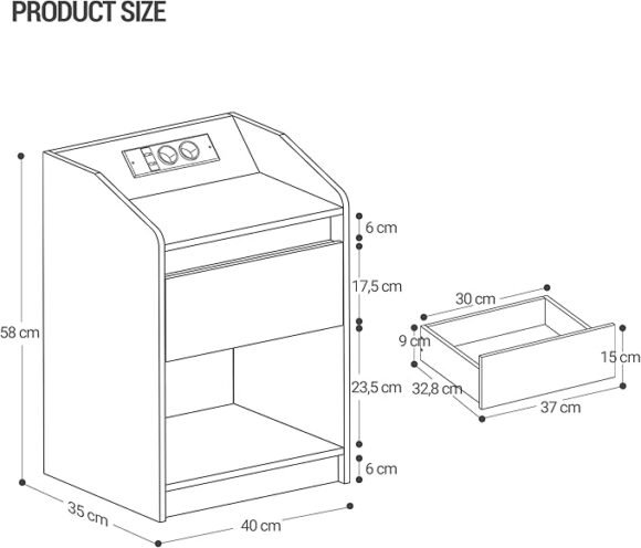 Nachtkastje met ledlicht, bijzettafel met laadstation, 1 opberglade, nachtkastje voor slaapkamer, woonkamer, 2 USB-poorten, zwart - Afbeelding 4