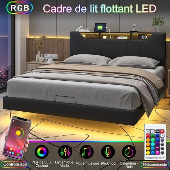 RuimteX bed van 160 x 200 met verborgen ruimte en smartlock - led-lattenbodem en USB, gestoffeerd bed met opbergruimte, bedframe met gestoffeerd hoofdeinde, led-tweepersoonsbed voor volwassenen, - Afbeelding 4