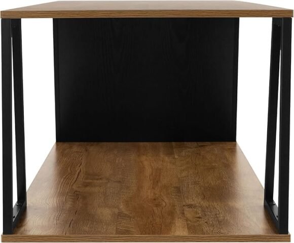 Salontafel, 110 x 55 x 45 cm, bruin van eiken, rustiek, houten tafel met stalen frame en 2 planken - Afbeelding 5