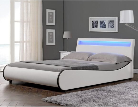 RuimteX Gestoffeerd bed Valencia met LED-verlichting / Modern bed / pull-up leer / met lattenbodem van hout - Afbeelding 8