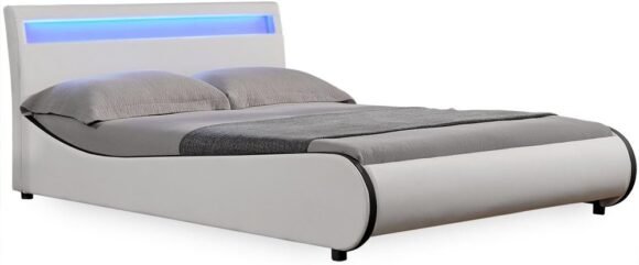 RuimteX Gestoffeerd bed Valencia met LED-verlichting / Modern bed / pull-up leer / met lattenbodem van hout - Afbeelding 5