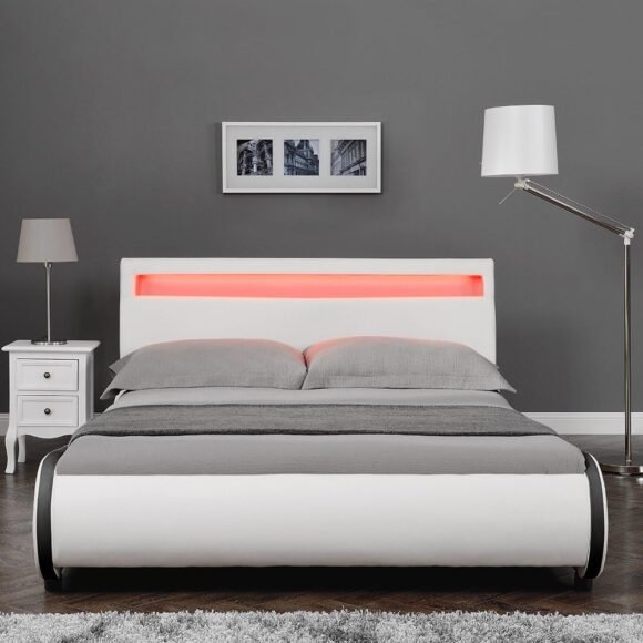 RuimteX Gestoffeerd bed Valencia met LED-verlichting / Modern bed / pull-up leer / met lattenbodem van hout - Afbeelding 7