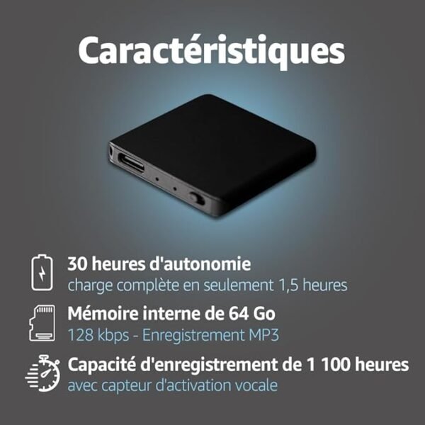 Professionele Digitale mini-recorder met stemactivering, capaciteit 145 uur, MP3-speler, accuduur 24 uur - Afbeelding 5