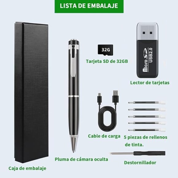 RuimteX Oplaadbare spionagecamera pen 1080p HD met 32GB Micro SD-kaart, verborgen - Afbeelding 3