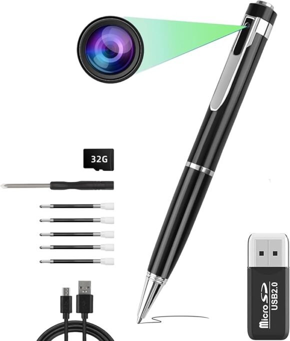 RuimteX Oplaadbare spionagecamera pen 1080p HD met 32GB Micro SD-kaart, verborgen