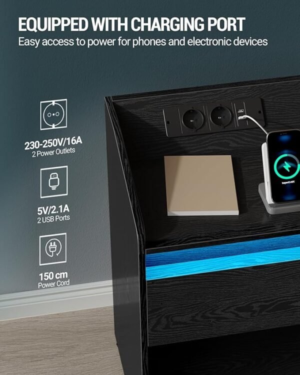 MODEL: TRANSFORMER Compleet Nachtkastje Met Geheime Lade / Laadstation en verschillende kleuren LED - Afbeelding 10