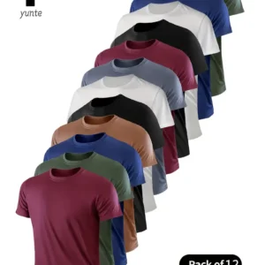 12st Heren Lichtgewicht Sneldrogende Ronde Hals T-shirts - Ademend, Vochtafvoerend Polyester voor de Sportschool, Hardlopen & Fitnesstraining - Diverse Kleuren (Rood, Zwart, Wit, Grijs), Sportshirts