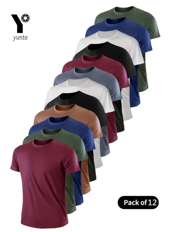 12st Heren Lichtgewicht Sneldrogende Ronde Hals T-shirts - Ademend, Vochtafvoerend Polyester voor de Sportschool, Hardlopen & Fitnesstraining - Diverse Kleuren (Rood, Zwart, Wit, Grijs), Sportshirts