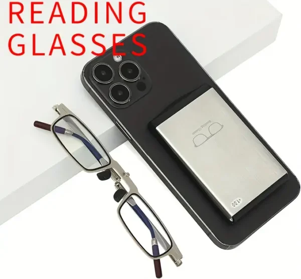 Opvouwbare draagbare metalen leesbrillen met metalen opbergdoos voor smartphones, hoogwaardig unisex, hoge definitie, vermoeidheidsbestendig, comfortabel, leesbrillen - Afbeelding 3