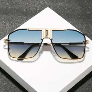 Herens oversized vierkante gradient mode bril - Stijlvol eenstukszink legering frame met gouden accenten, straatstijl voor casual kleding