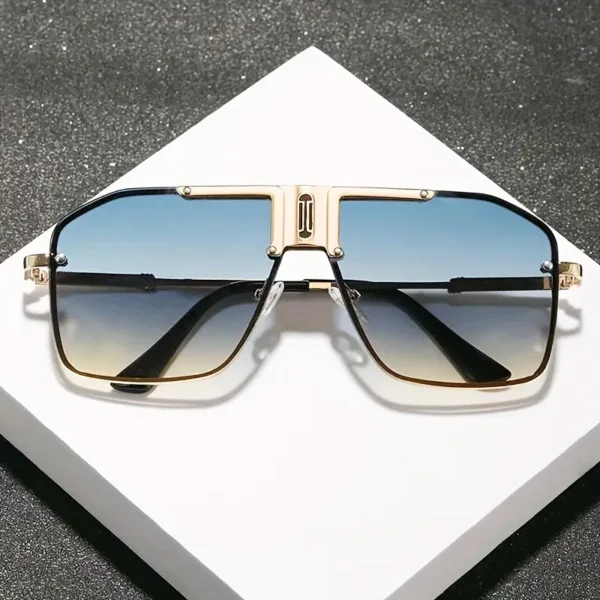 Herens oversized vierkante gradient mode bril - Stijlvol eenstukszink legering frame met gouden accenten, straatstijl voor casual kleding