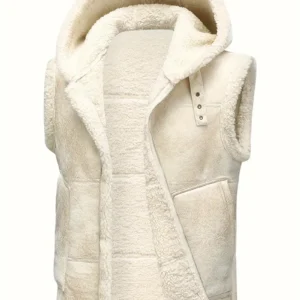 Herenvest met Fleecevoering en Capuchon - Stijlvolle Mouwloze Jas met Ritszakken, Warm & Winddicht voor Casual Winterkleding, Olijfgroen, Dagelijks Comfortvest | Capuchonjas | Functionele Zakken