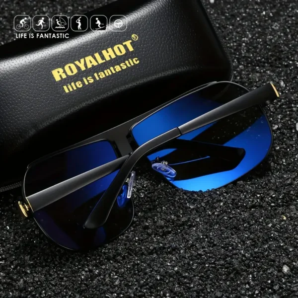 RoyalHot Gepolariseerde Vierkante Modebrillen - Pilotstijl, UV-bescherming, PC Lenzen, Metaal & Acetaat Materiaal, Inclusief Beschermhoes & Doek - Afbeelding 7