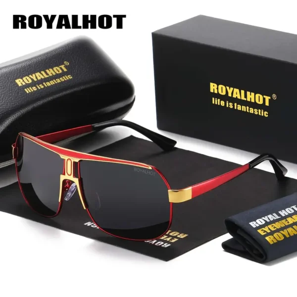 RoyalHot Gepolariseerde Vierkante Modebrillen - Pilotstijl, UV-bescherming, PC Lenzen, Metaal & Acetaat Materiaal, Inclusief Beschermhoes & Doek