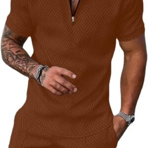 Heren outfits pak set 2 stuks poloshirt & kort trainingspak revers activewear joggingpakken