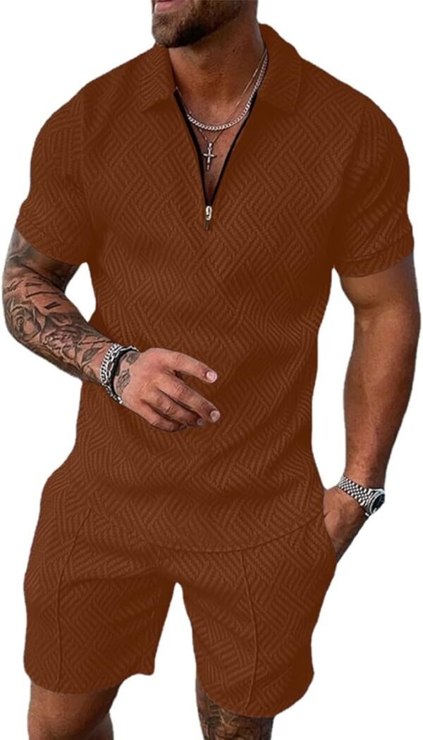 Heren outfits pak set 2 stuks poloshirt & kort trainingspak revers activewear joggingpakken
