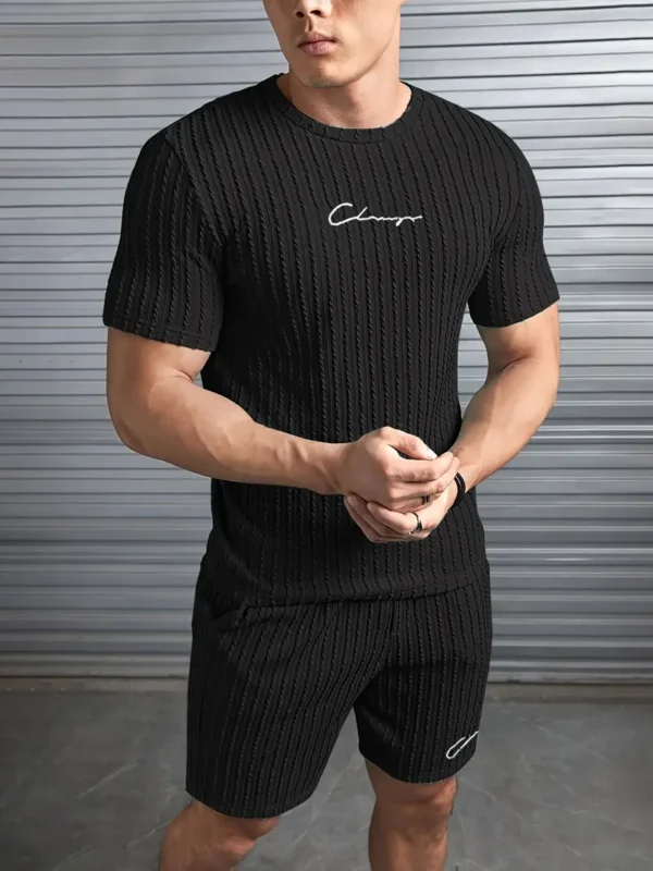 Casual polyester heren T-shirt met ronde hals, geborduurde letters, licht elastisch gebreid, reguliere pasvorm, voor de lente