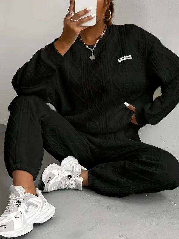 tweedelige set met letterprint, casual sweatshirt met lange mouwen en ronde hals en sportiev - Afbeelding 3