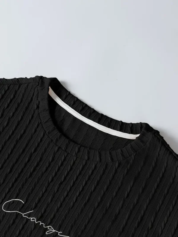 Casual polyester heren set T-shirt met ronde hals en broek, geborduurde letters, licht elastisch gebreid, reguliere pasvorm - Afbeelding 7
