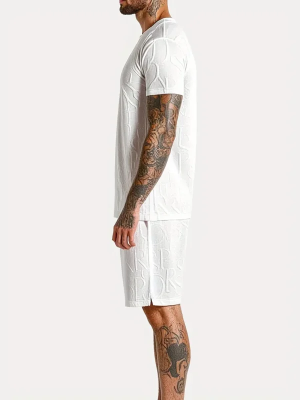 Herenmode Set met Letterpatroon, Ronde Hals Korte Mouwen T-shirt + Shorts