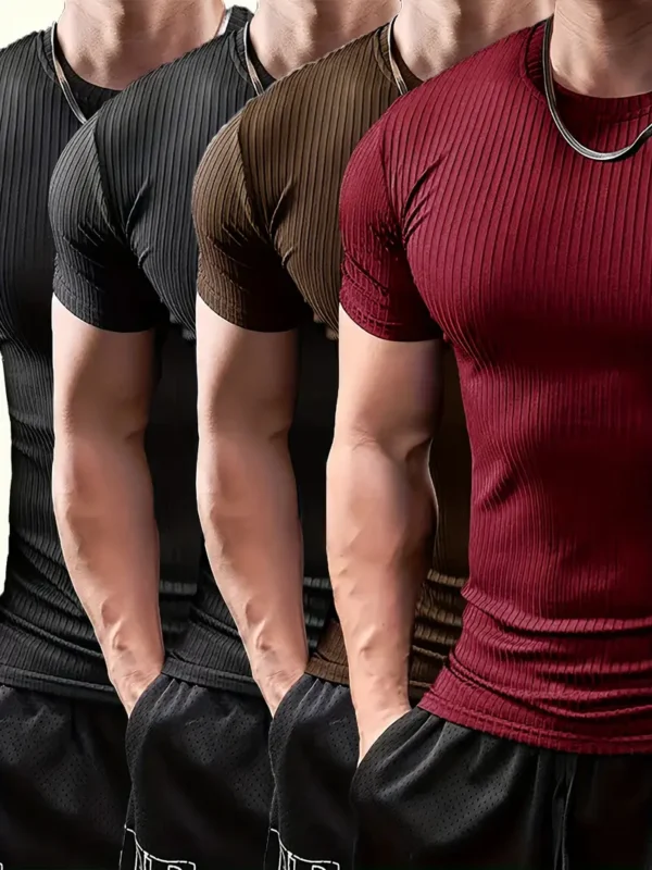 4 stuks Casual Korte Mouw T-Shirts voor Heren - Comfortabel, Ademend, Geribde Ontwerp, Ronde Hals, Perfect voor Lente & Zomer Activiteiten, Sport & Outdoor Kleding, Outdoor Kleding | Casual Stijl | Comfortabele Pasvorm, Essentiële T-shirt
