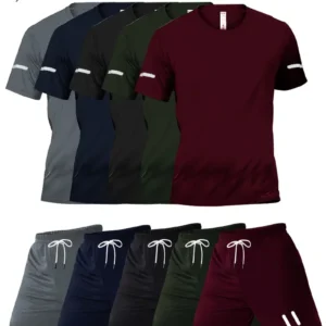 5-kleuren en 5-set van 10 stuks bedrukt ontwerp Heren casual sportpak, sneldrogend ademend heren korte mouw ronde hals T-shirt met elastische taille shorts met zakken, geschikt voor lente/zomer/herfst sportactiviteiten fitness training