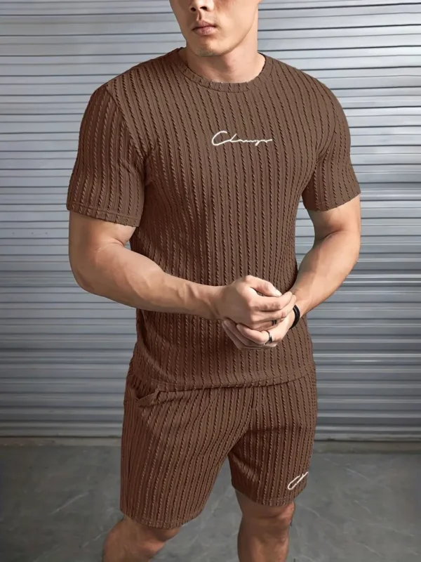 Casual polyester heren T-shirt met ronde hals, geborduurde letters, licht elastisch gebreid, reguliere pasvorm, voor de lente
