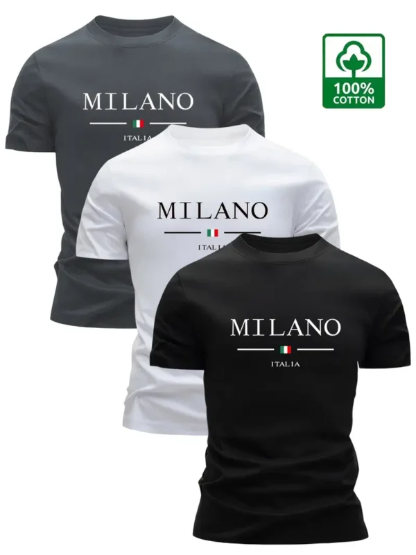 3-delig Heren Zomer-T-shirts van 100% Katoen - Casual Letterprint, Korte Mouwen, Ronde Hals, Lichtgewicht & Ademend, Donkerblauw/Wit/Zwart, Perfect voor Casual Kleding, Dagelijkse T-shirts | Top met Letteropdruk | Gladde Stof. Te bestellen in verschillende kleuren combo,s