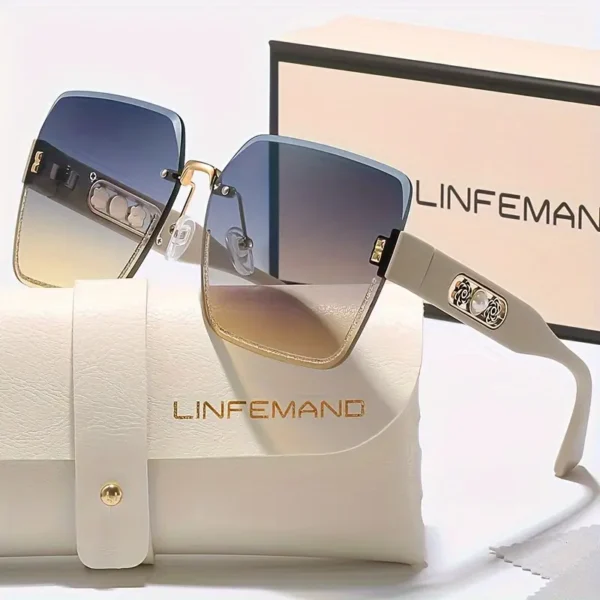 LINFEMAND Frameless Gradient Fashion Bril, Parelmoer Bloemen Decoratie, PC Polycarbonaat Lens - Afbeelding 3