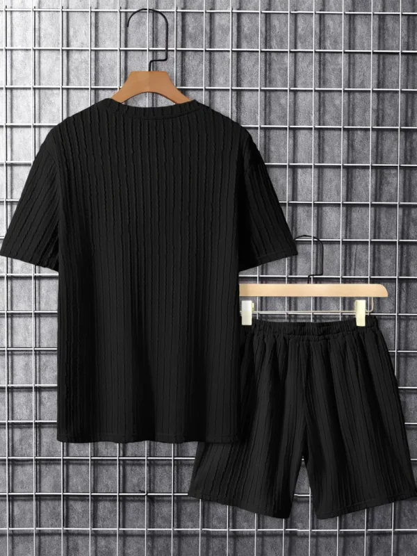 Casual polyester heren set T-shirt met ronde hals en broek, geborduurde letters, licht elastisch gebreid, reguliere pasvorm - Afbeelding 5