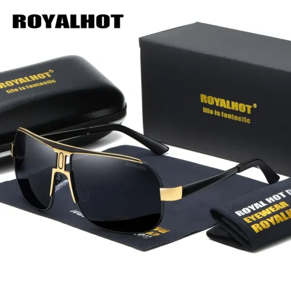 RoyalHot Gepolariseerde Vierkante Modebrillen - Pilotstijl, UV-bescherming, PC Lenzen, Metaal & Acetaat Materiaal, Inclusief Beschermhoes & Doek