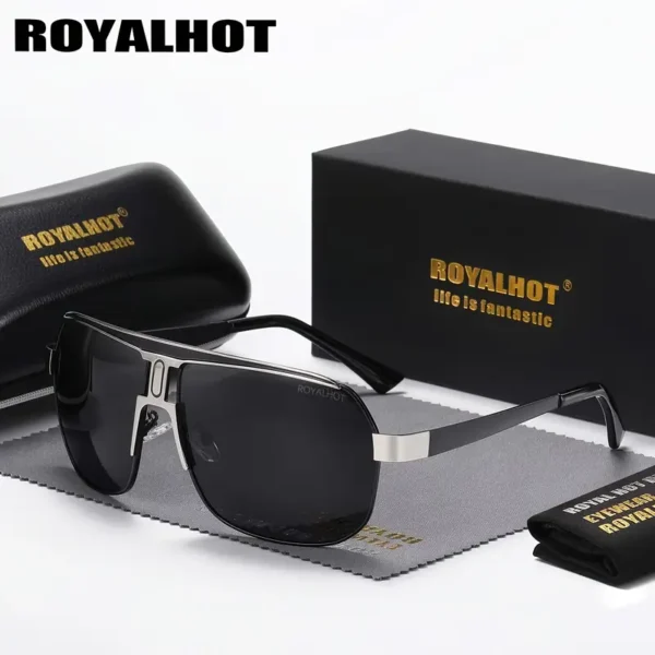 RoyalHot Gepolariseerde Vierkante Modebrillen - Pilotstijl, UV-bescherming, PC Lenzen, Metaal & Acetaat Materiaal, Inclusief Beschermhoes & Doek