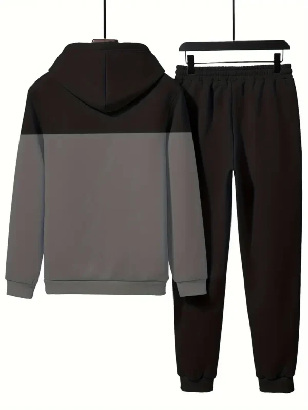 Casual Polyester Sweatsuit Set - Lange Mouw Hooded Top met Letter Print & Patchwork Design, Reguliere paszakbroek met trekkoord, Gebreide stof, Lichte rek - Afbeelding 7
