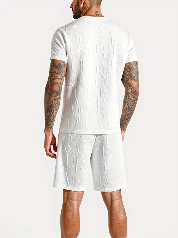 Herenmode Set met Letterpatroon, Ronde Hals Korte Mouwen T-shirt + Shorts