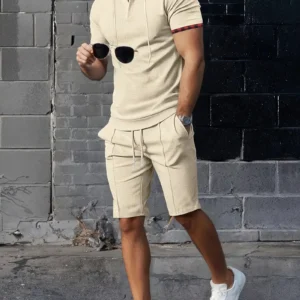 Zomer Heren Casual Sportieve 2-delig Set Sportmode met Capuchon en V-hals Korte Mouwen + Veelzijdige Effen Kleur Shorts, Trendy en Vooruitstrevend Geschikt voor Casual Sport