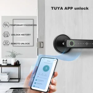 Deurslot HC-R1 - Aluminiumlegering, Draadloos, Ontgrendeling met Sleutel/Kaart/Pascode/Vingerafdruk, Compatibel met Google Home & Alexa, WINFREE