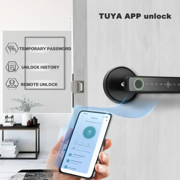 Deurslot HC-R1 - Aluminiumlegering, Draadloos, Ontgrendeling met Sleutel/Kaart/Pascode/Vingerafdruk, Compatibel met Google Home & Alexa, WINFREE