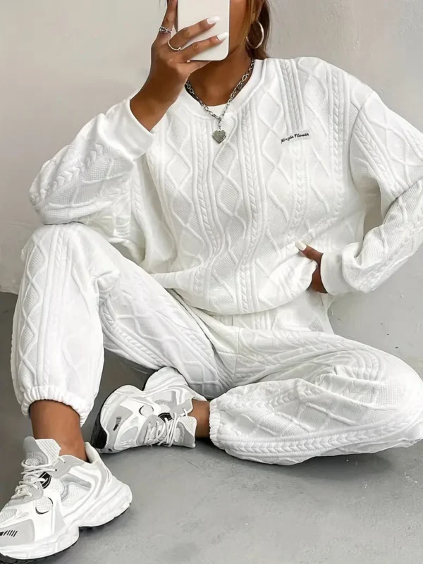 tweedelige set met letterprint, casual sweatshirt met lange mouwen en ronde hals en sportiev
